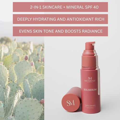 Solserum Mineral Sunscreen SPF 40?Dermatologist-Formulated Facial SPF Serum with Non-Nano Zinc Oxide, Niacinamide & Antioxidants?Lightweight, Tint to Sheer Application, No White Cast, Dewy Finish