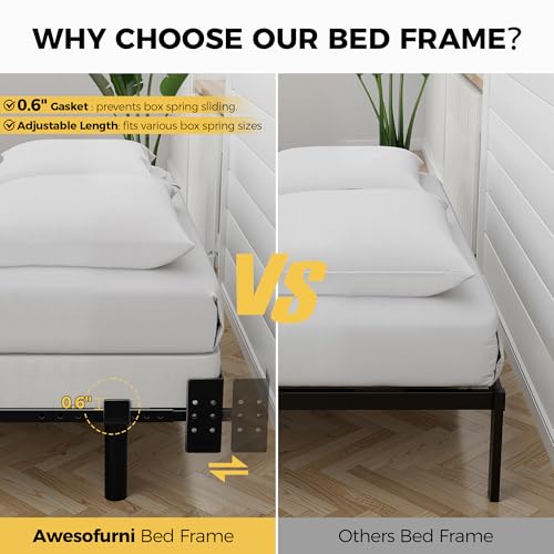 Queen Bed Frame - 7 Inch Heavy Duty Metal Platform with 9 Legs - Black, U.S. Standard