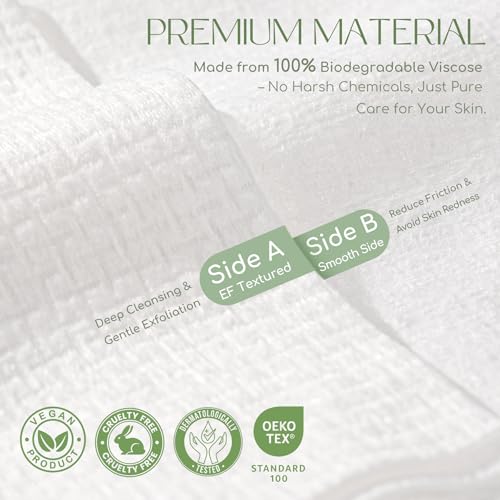 Disposable Face Towels - XXL 12x12 Inch 200 Count, Soft & Hygienic for Travel & Skincare