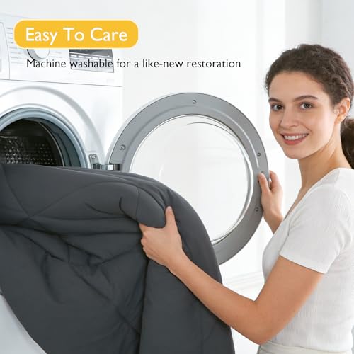 Grey Queen Size Cotton Comforter All Seasons - 100% Natural Fill, Lightweight & Breathable