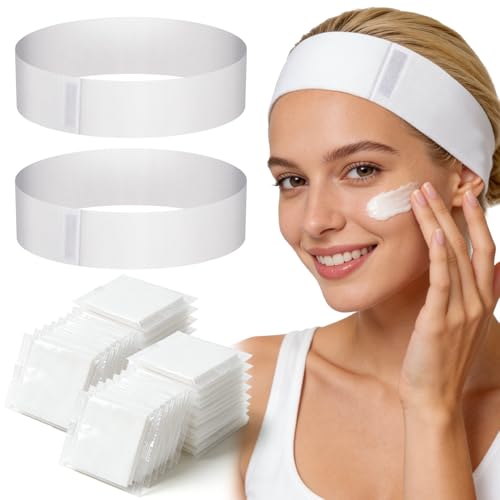 White Disposable Spa Facial Headbands 100PCS with Adjustable Magic Tape