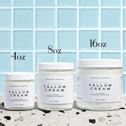 Whipped Tallow Skin Cream GRASS FED + Plain, No Additives, Tallow Face Cream, Tallow Lotion, Glass Jar, Tallow Balm, Beef Tallow Moisturizer (8 oz.)