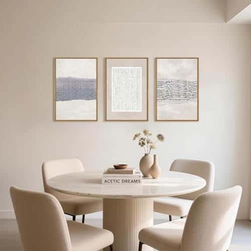Blue White Abstract Canvas Wall Art Set - 16x24 Inches - Neutral Framed Decor - Variation of Blue Neutral Abstract Wall Art 16"L x 24"W