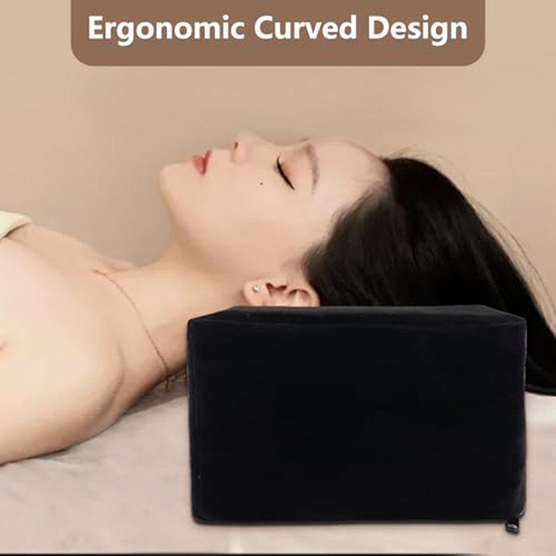 Beauty Salon Eyelash Extension Velvet Lash Pillow Beauty Salon Memory Foam Neck Pillow for Lash Extension Grafting Make Up Side Pockets for Tools(Black)