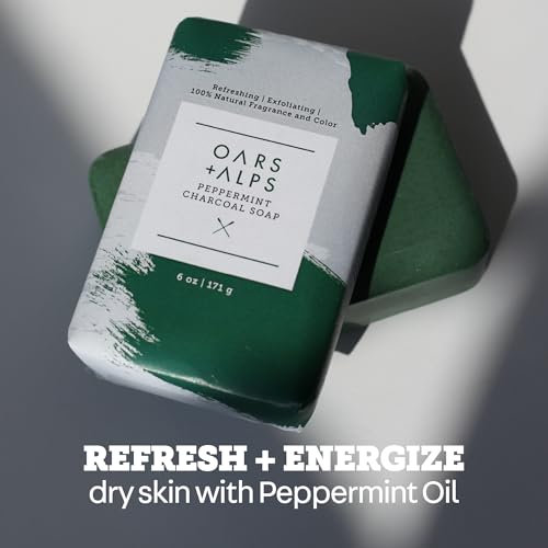 Oars + Alps Exfoliating & Moisturizing Bar Soap for Men, Deep Cleaning Soap, Clean Ingredients, All Skin Types, Peppermint Charcoal, 3pk