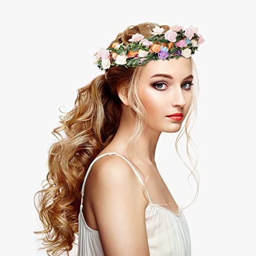 22 Pcs Multicolor Flower Crown Headbands Set - Festival, Wedding, Party Accessories (Variation 22)
