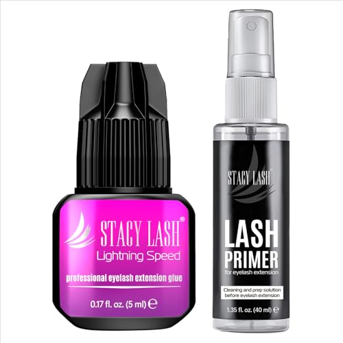 Eyelash Extension Adhesive - Fast-Drying Black Lash Glue with Primer Set for Professionals