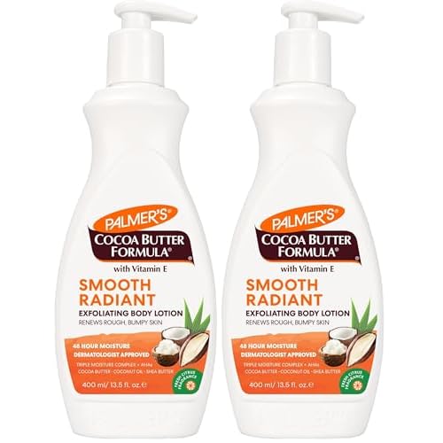 Palmer's Cocoa Butter Formula Retexture & Renew Exfoliating Body Lotion for Rough & Bumpy Skin, Triple Action Moisturizers + AHAs, Pump Bottle, 13.5 Ounce (Pack of 2)