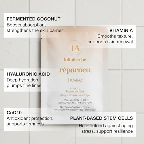 InfiniteAloe Biocellulose Fiber Face Mask, r?parneu Revive Anti Aging Face Mask