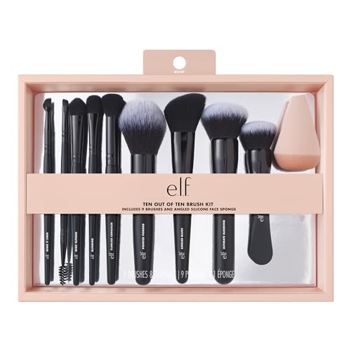All-in-One Makeup Brush Set with 10 Brushes & Sponge for Face & Eyes
