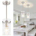 2 Pack Modern Brushed Nickel Pendant Lights with Handblown Hammered Glass