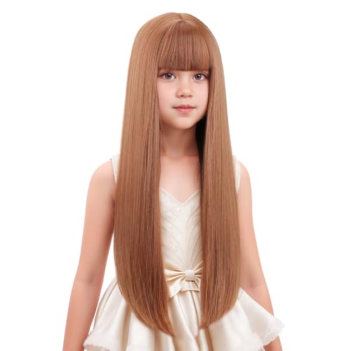 Edivd Orange Children Wig with Air Bangs, Heat-Resistant Synthetic Kids Wig 22''