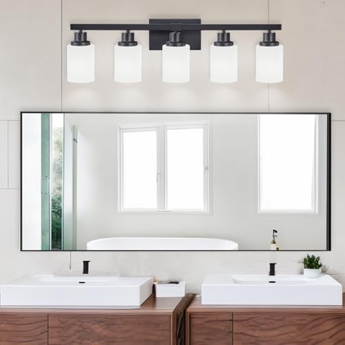Black Bathroom Vanity Light Over Mirror 5-Light Fixture 30in - Matte Black