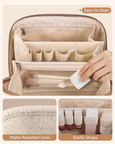 Travel Makeup Bag Set with Waterproof Vegan Leather & Extra Pouches - Classic Beige