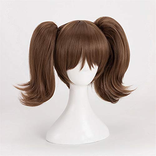 Anime Cosplay Wig for Women Short Brown Double Ponytails Party Hairpiece