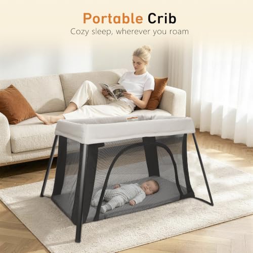 Travel Bassinet and Playard - Portable Foldable Baby Bed for Newborns & Toddlers