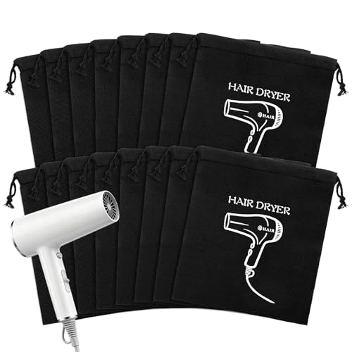 Hair Dryer Storage Bags Bulk 16 Pack Drawstring Pouches - Black