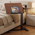 GTPLAYER Walnut Pneumatic Adjustable Standing Desk with Wheels - 28 Inch Tiltable Mobile Laptop Table for Home Office or Bedside