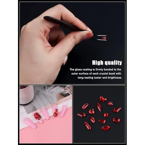 3100Pcs Red Rhinestones for Nails EBANKU Nail Art Rhinestones Kit Red Nail Crystal Rhinestones Mixed Shape with Rhinestone Picker Dotting Pen Tweezers for Valentine's Day DIY Nail Art Craft