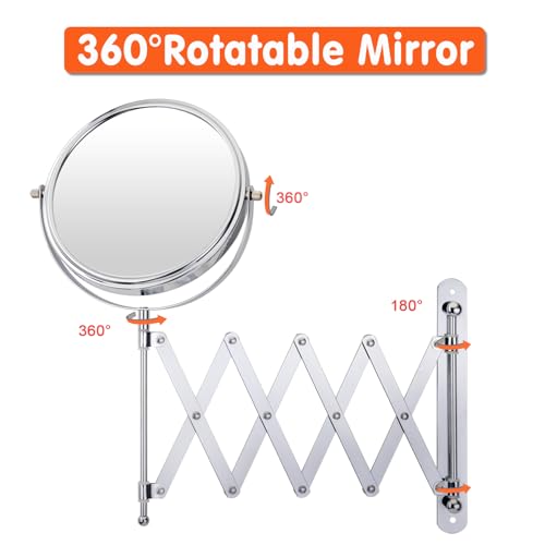 Welllink 8-Inch Extendable Wall Mirror with 10X Magnification - Chrome, Variation 10X