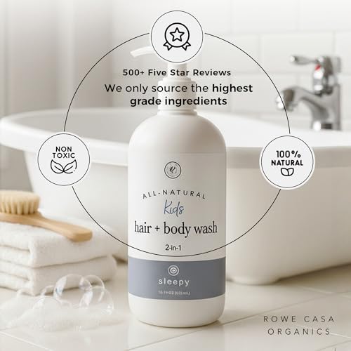 Rowe Casa Organics 2-in-1 Kids Hair & Body Wash with Therapeutic Essential Oils ? Sleepy Kids Shampoo & Body Wash with Floral, Relaxing & Calming scent ? 16 Fl. Oz
