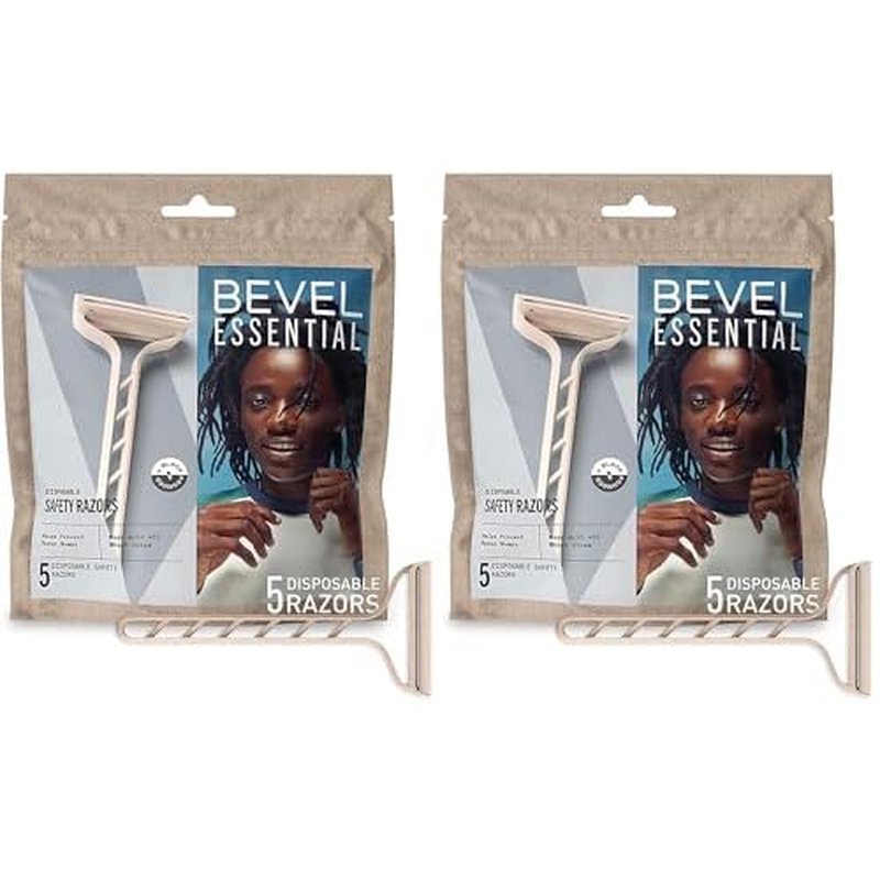 Bevel Essentials Disposable Safety Razors for Men, Double Edge Stainless Steel Blade Helps Prevent Nicks and Razor Bumps, Travel Essentials, 5 Count (Pack of 2)