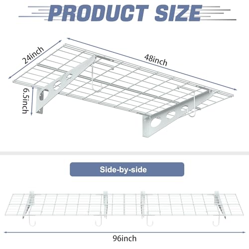 White Wall Mount Garage Shelves 2 Pack 24x48 Inch Heavy Duty Storage