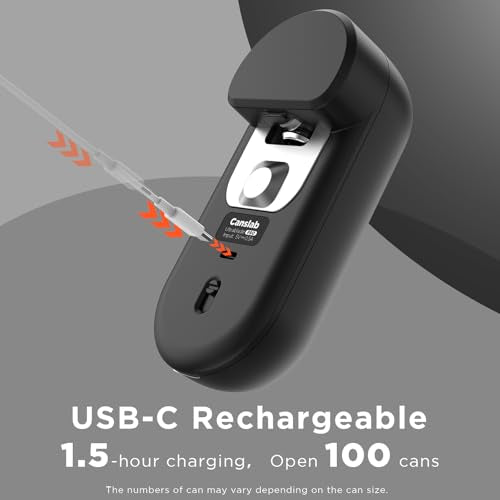 Canslab Turbo Rechargeable Electric Can Opener - Black, USB Battery Display