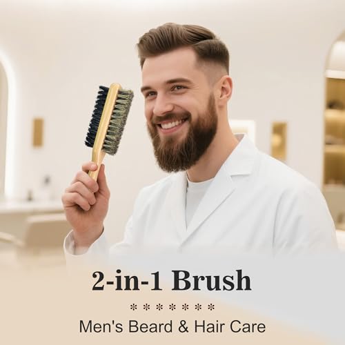 Premium Dual-Sided Beard Brush for Men with Bristle and Nylon Bristles, Professional Grooming Tool for Softening and Styling with Beard Oil, Balm, Wax, Must-Have for Beard Care Kit
