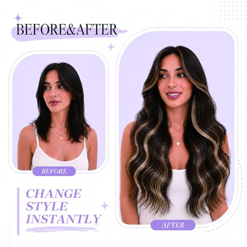 Aliransen Balayage Clip-In Hair Extensions 22 Inch Chocolate Brown to Caramel Blonde