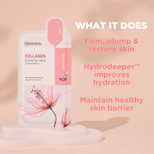 Korean Collagen Sheet Mask Pack of 10 - Firming & Hydrating Face Masks for All Skin Types