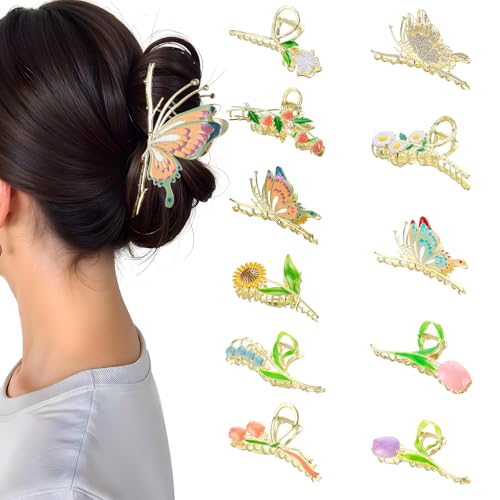 YUXIANLB 11PCS Metal Claw Clips, Sparkly Butterfly Tulip Flower Large