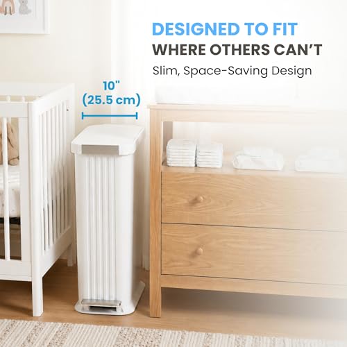 White 13 Gallon Step Diaper Pail with Odor Filter & Large Capacity – No Refills Needed