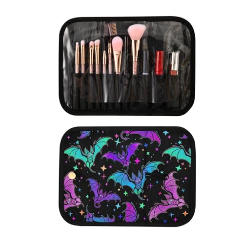 Travel Toiletry Bag Set - 3 Pieces Hanging Makeup Organizer with Clear Compartments - Bat 96 Variation