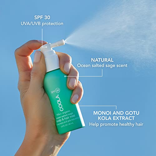 COOLA Organic Scalp Spray & Hair Sunscreen Mist with SPF 30, Dermatologist Tested Hair Care for Daily Protection, Vegan and Gluten Free, Ocean Salted Sage, 2 Fl Oz