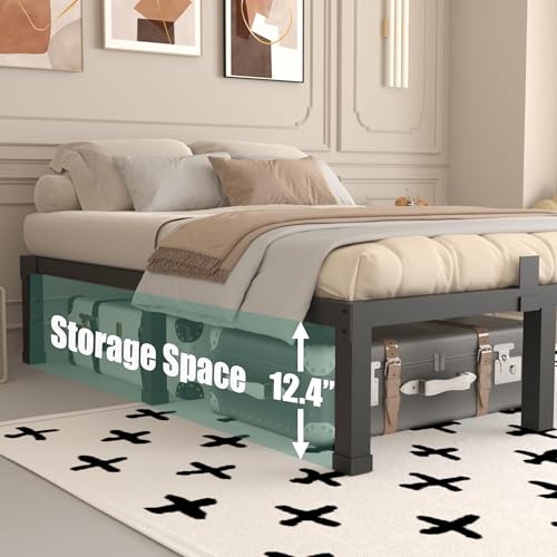 Queen Size 14-Inch Heavy Duty Metal Bed Frame - Noise-Free Steel Platform with Slat Support, Easy Assembly