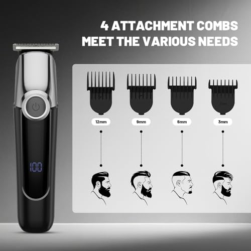 Men's Cordless Waterproof Hair Clipper & Trimmer Set with Nose Ear Groomer
