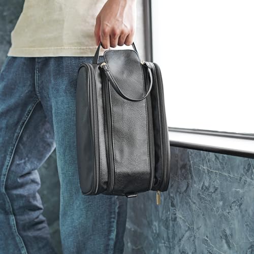 Large Travel Toiletry Bag for Men, Water-Resistant PU Leather Dopp Kit, Multi-Compartment Organizer, Large Capacity Cosmetic & Accessories Bag, Men's Grooming Kit, Waterproof Toiletries Case