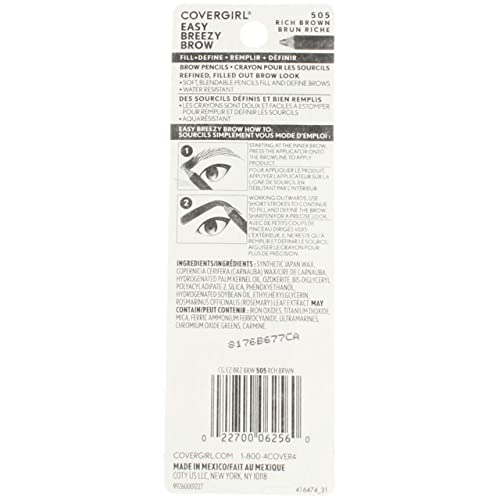 CoverGirl Easy Breezy Brow, Fill+Define Pencils [505] Rich Brown 2 ea?? ( Pack of 5)?