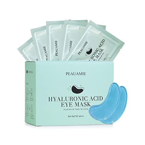 PEAUAMIE Under Eye Patchs (30 Pairs) Hyaluronic Acid Eye Mask for Dark Circles and Puffiness Wrinkle Eye Bags (Hyaluronic Acid)
