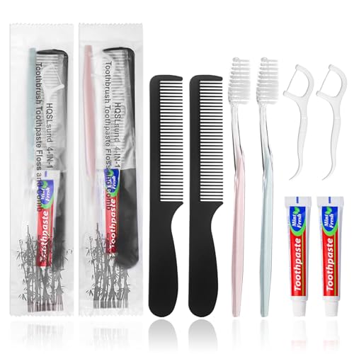 50 Pack 4-in-1 Disposable Toothbrush Set with Toothpaste, Comb & Floss - Travel Oral Care