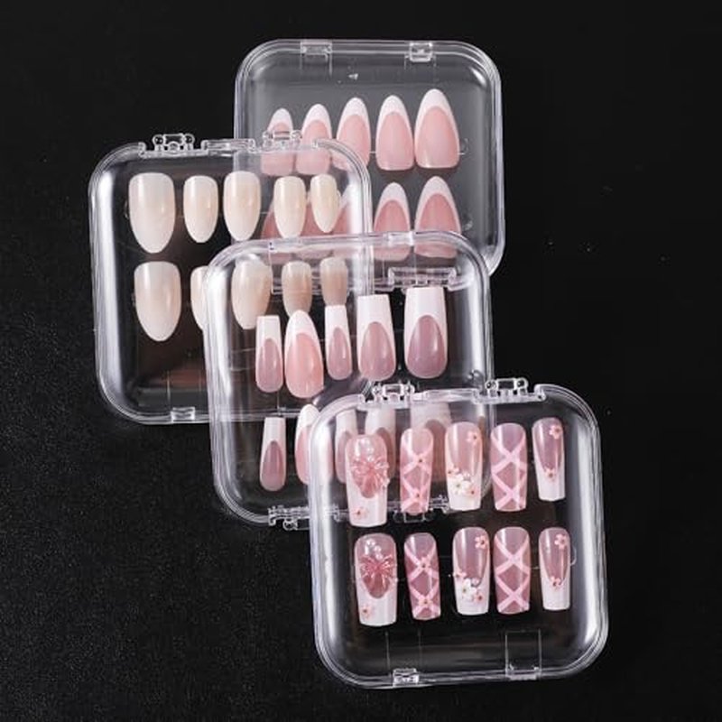 DIVINA VITAE 36Pcs Clear Nail Box Organizer Case Set, Press on Nail Display Box with 3Pcs All-In-One Storage Boxes and 60pcs Double Sided Adhesive Nails Display Tape for Nails Art Home Salon(3 Sets)