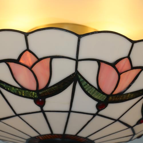 16 Inch Tiffany Style Stained Glass Ceiling Light Flush Mount Pink Variation