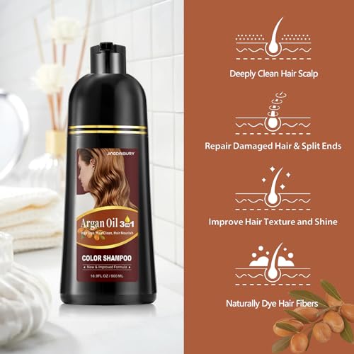 Onilyua Light Brown Hair Dye Shampoo with Argan Oil 16.9 Fl Oz - 3-in-1 Hair Color & Care for Men & Women