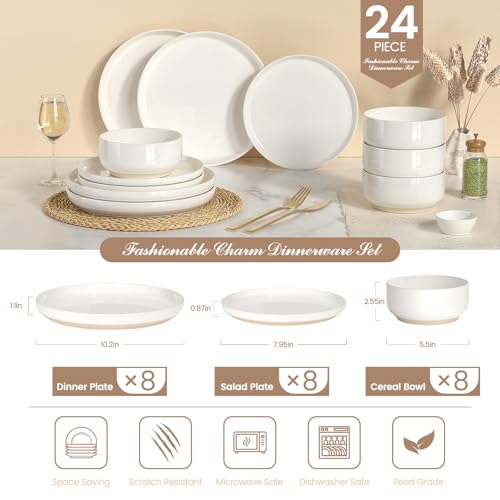 Umite Chef 8-Piece Stoneware Dinnerware Set for 4, Plates & Bowls, 24 Pieces