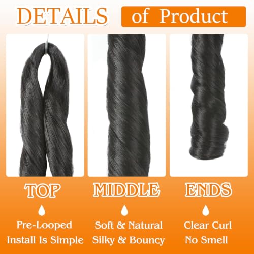 French Curl Braiding Hair Extensions 8 Packs - #1B / 14 Inch - Natural Soft Curl Style for Black Women