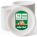 Eco-Friendly Heavy Duty 10 Inch Disposable Paper Plates - 500 Pack, White, Compostable