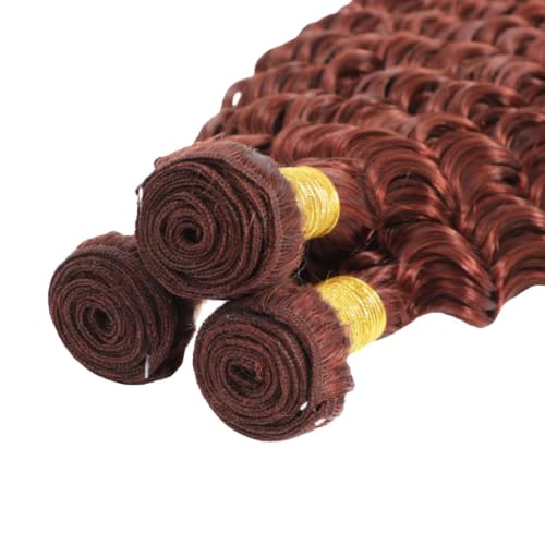 Reddish D Copper Reddish Brown Deep Wave Hair Bundles - 18 20 22 Inch Virgin Brazilian Remy Extensions - Unprocessed Hair for Black Women