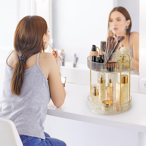 Pearl White 2-Tier Rotating Makeup Organizer - Vanity & Cosmetic Storage