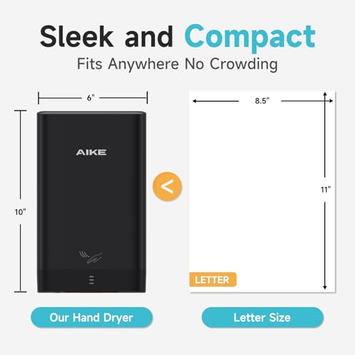 AIKE Compact Hand Dryer for Bathroom Black 110V - Touch-Free, Space Saving